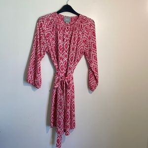 Maeve Pink Dress Medium, Knee Length, 3/4 Sleeves, Tie Belt At Waist
